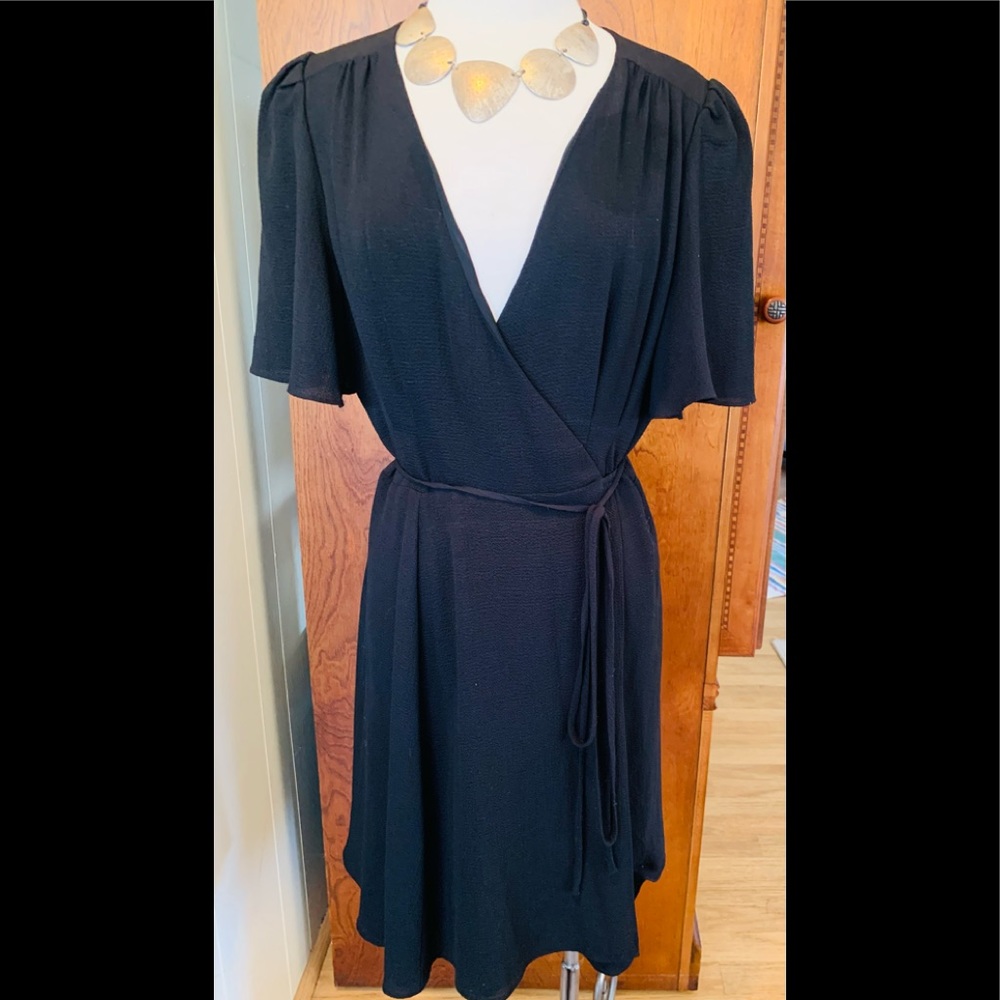 Betsey Johnson Black Wrap Dress w/ Flutter Sleeves. Great Condition!